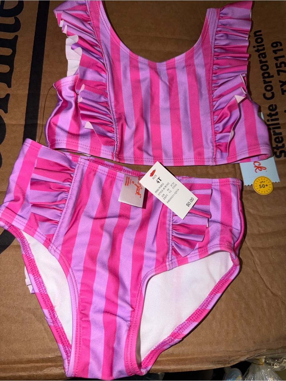 Target Pink and Light Purple Striped Ruffle Girls Bikini